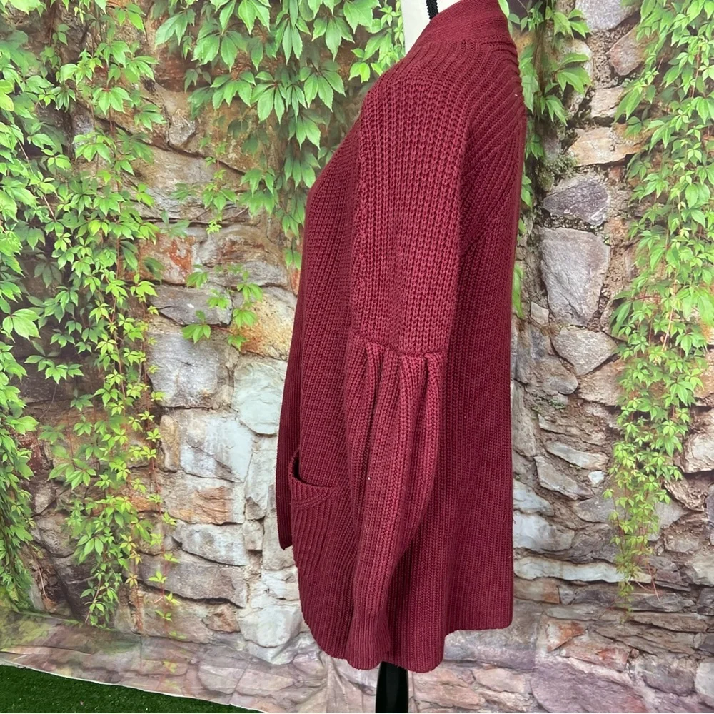 KNITTED & KNOTTED Cranberry Ribbed Open Cardigan, S - Picture 5 of 11
